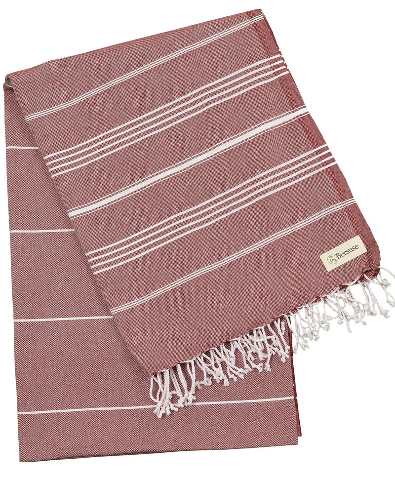 Bersuse Towels Anatolia XL Beach Blanket Throw Blanket Turkish Towel 100% Cotton Extra-Large Quick-Dry Lightweight Premium Peshtemal Towel - 61x82 Inches, Burgundy - Image 4